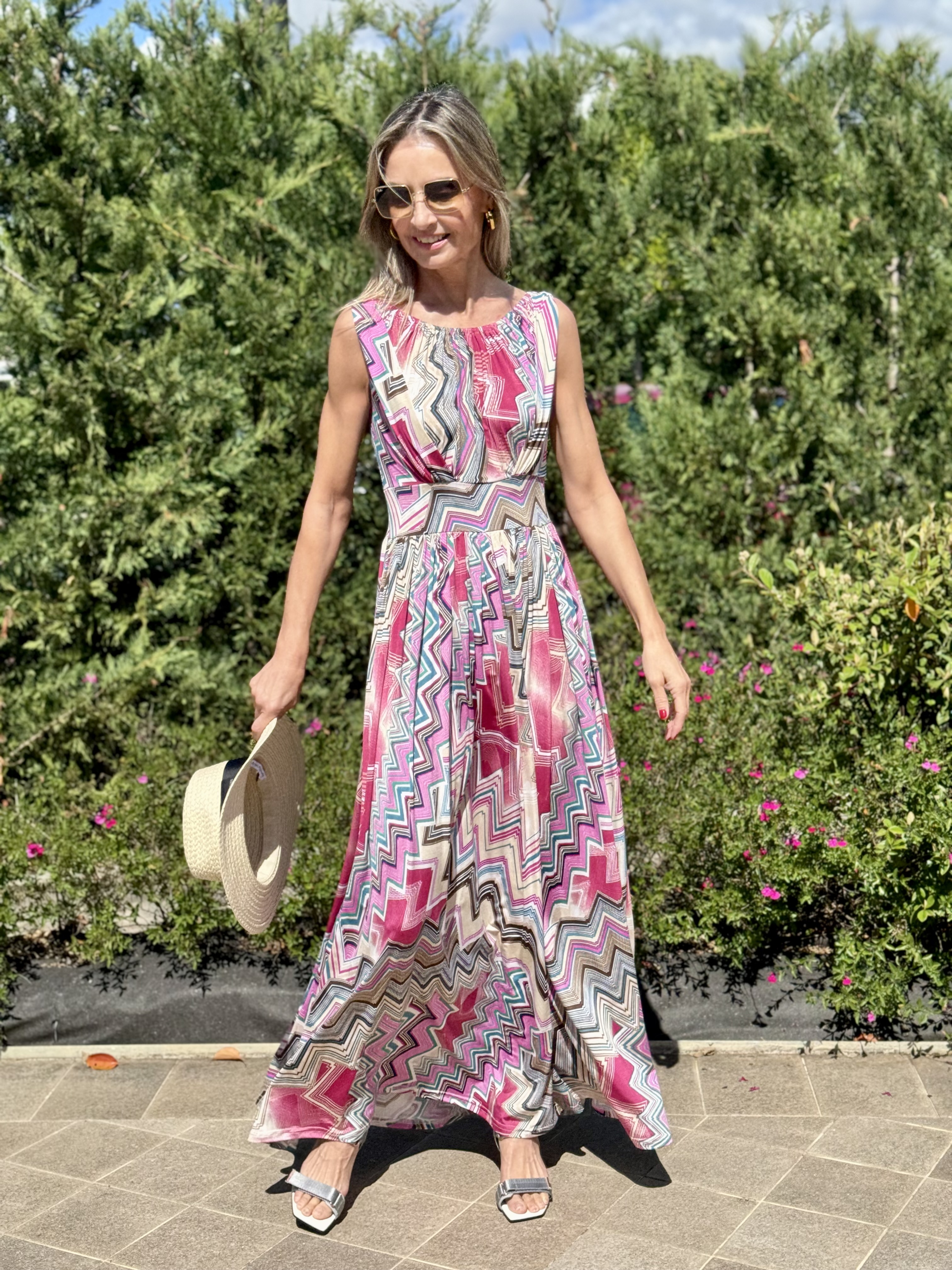 Vestido Nouveau zigzag rosa - Imagen 1